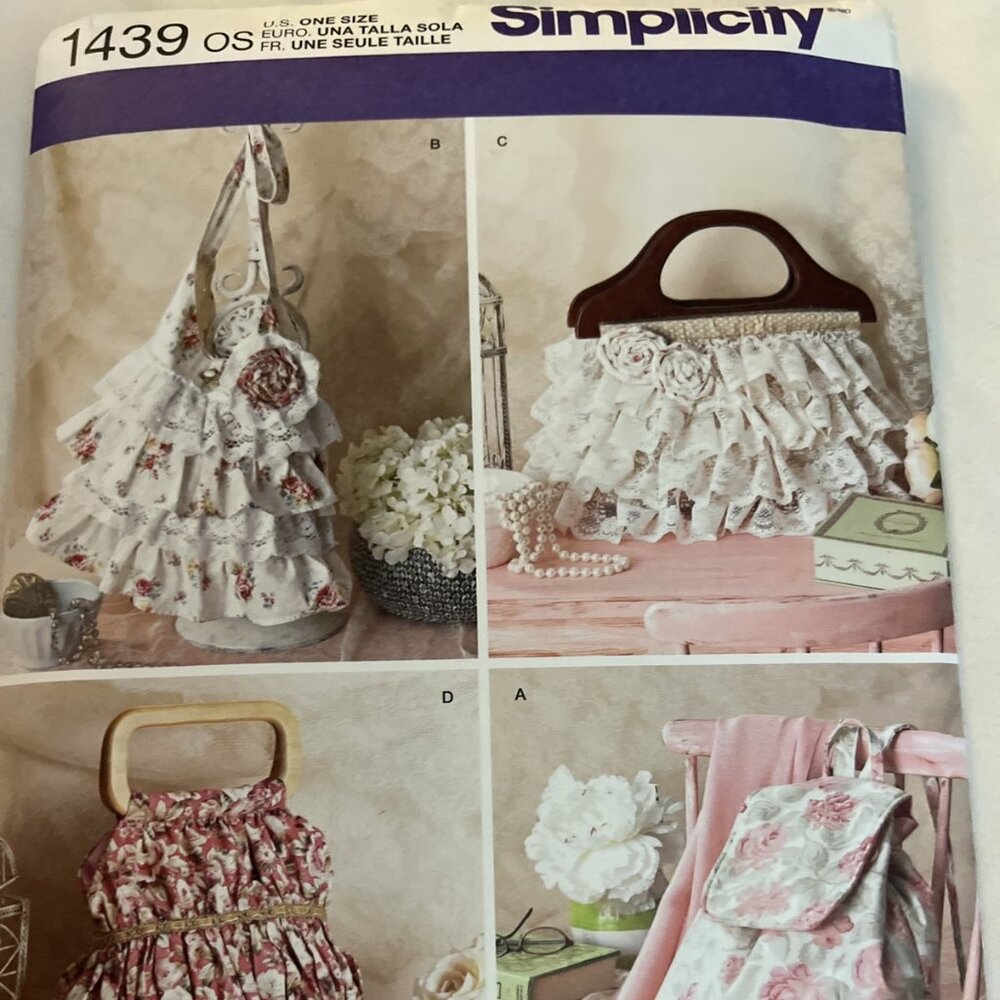 Simplicity 1439 Chic Bags Purse Backpack Pattern Ruffles Lacy Feminine Shabby